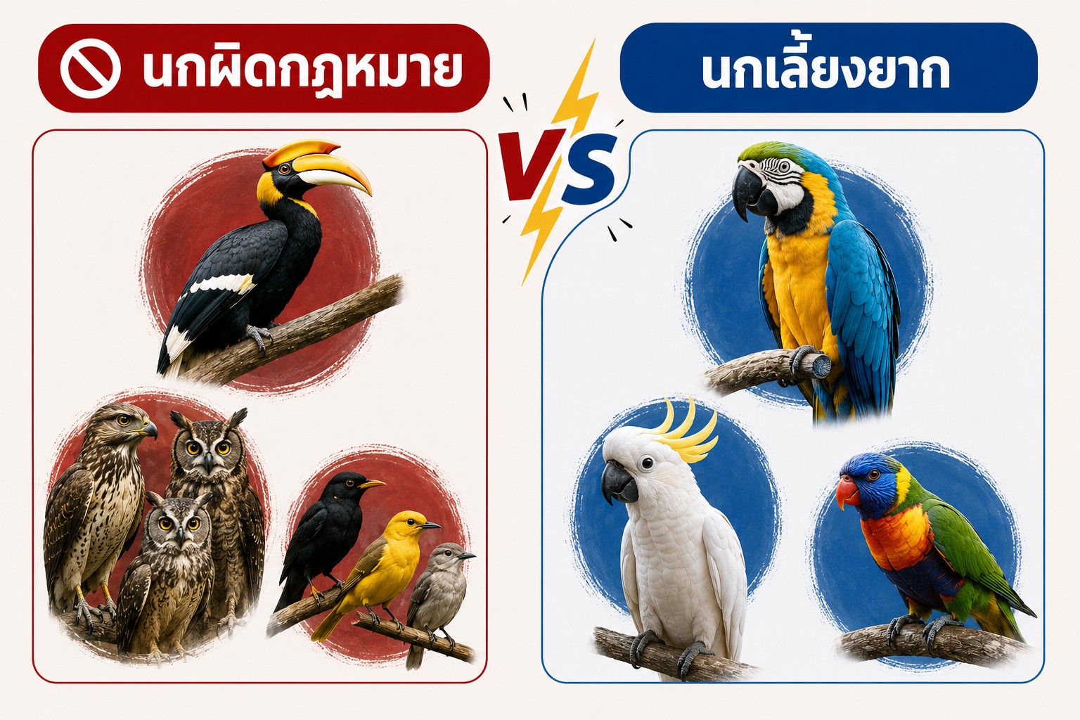 นกที่ผิดกฎหมาย เเละ นกที่ถูกกฎหมาย  
