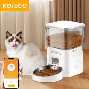 Rojeco เครื่องให้อาหารแมวอัตโนมัติ ปุ่มกด WIFI ควบคุมอัจฉริยะ ขนาด 2 ลิตร