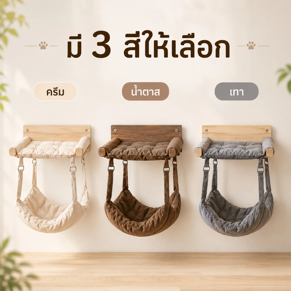 เปลแมวแขวน 2 ชั้น เปลแมวติดผนัง ไม้เนื้อแข็ง ถอดประกอบได้ เตียงแมวแขวน ผ้าระบายอากาศ ติดตั้งง่าย รับน้ำหนัก 28 กก.