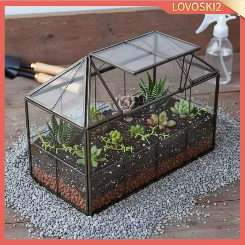 [Lovoski2] โต๊ะ Terrarium พร้อมหลังคาบานพับ Handmade House-Shaped Terrarium แก้วตกแต่งเรือนกระจก Clear สําหรับ Gardeners, Crafte