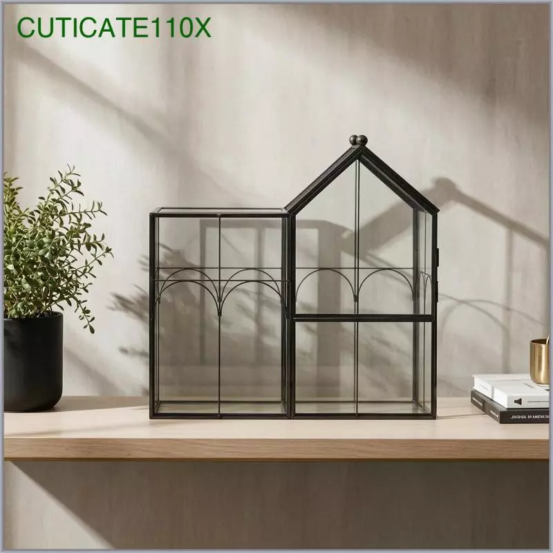 [cuticate110x] ในร่มแก้ว Terrarium ที่มีกรอบโลหะตกแต่ง House Terrarium ที่มีบานพับประตูเรขาคณิตโต๊ะชาวไร่หรูหราสําหรับคนรักพืช