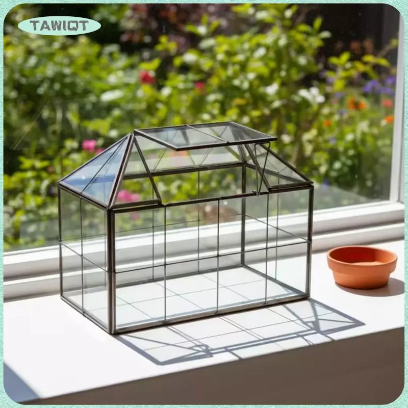 [tawiqt.th] โต๊ะ Terrarium พร้อมหลังคาบานพับ Miniature House-Shaped Terrarium Elegant Geometric Glass Planter โมเดิร์นสําหรับ
