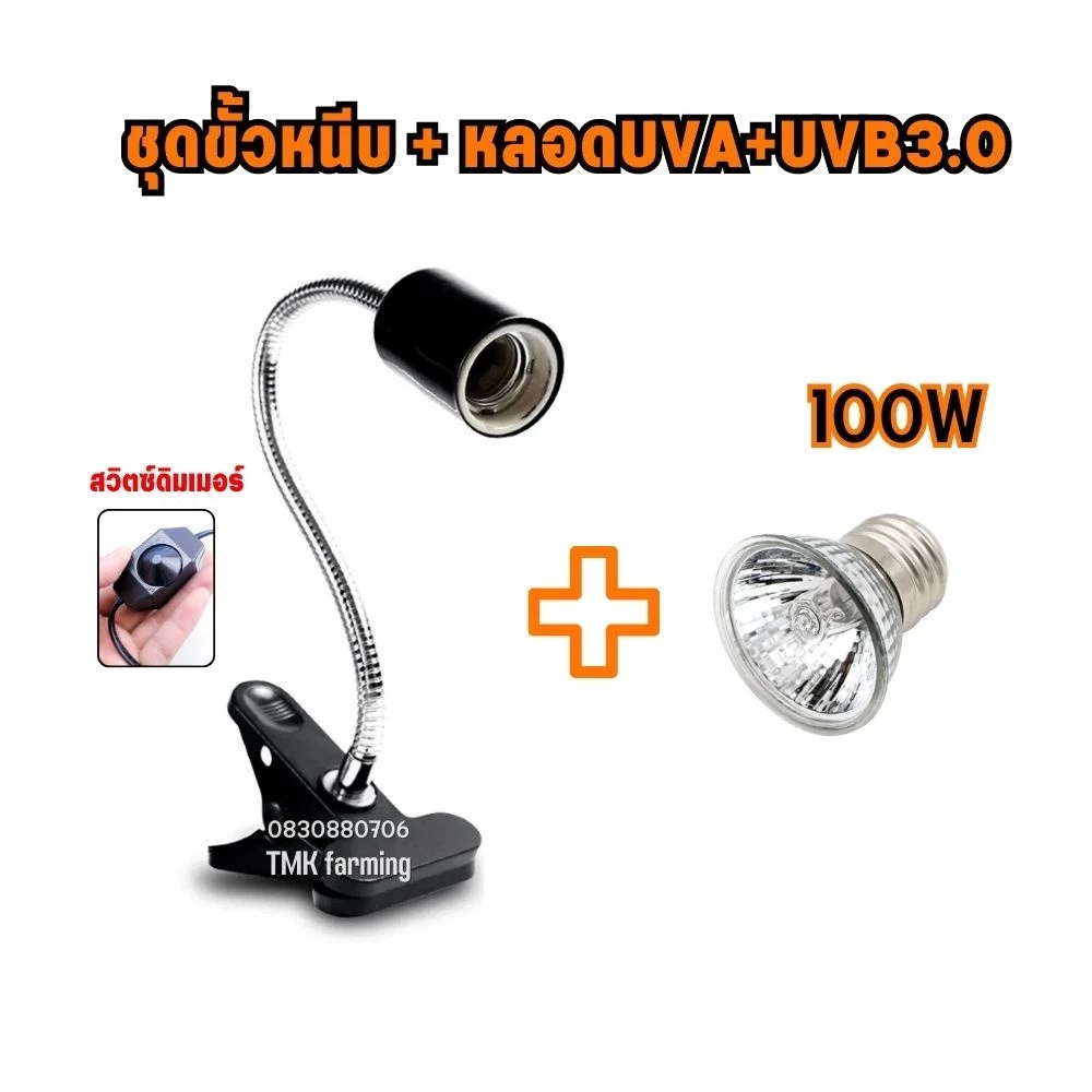ชุดโคมไฟขาหนีบหลอดไฟ Minisun UVA+UVB 3.0 50W/75W/100W​ ขั้วหลอดไฟเซรามิค โคมไฟทนความร้อน สำหรับ ​ลูกนก เต่าน้ำเต่าบก PL