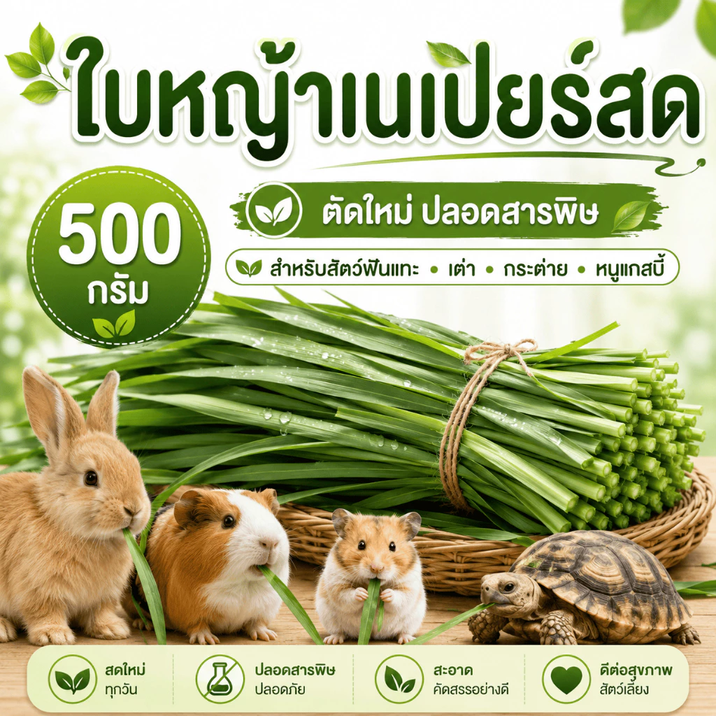 ใบหญ้าเนเปียร์สด500กรัมใหม่ปลอดสารพิษสำหรับสัตว์ฟันแทะเต่ากระต่ายหนูแกสบี้ 500 กรัม