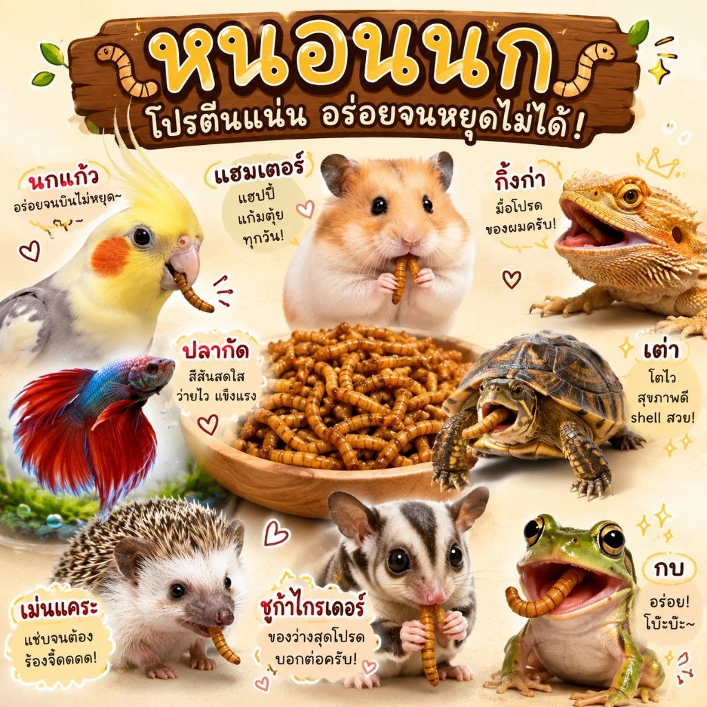 [สด-ส่งเร็ว] หนอนนกสด หนอนนกไม่อบแห้ง อาหารสัตว์เลี้ยง นก ปลา กิ้งก่า เม่นแคระ ภาพที่ 2