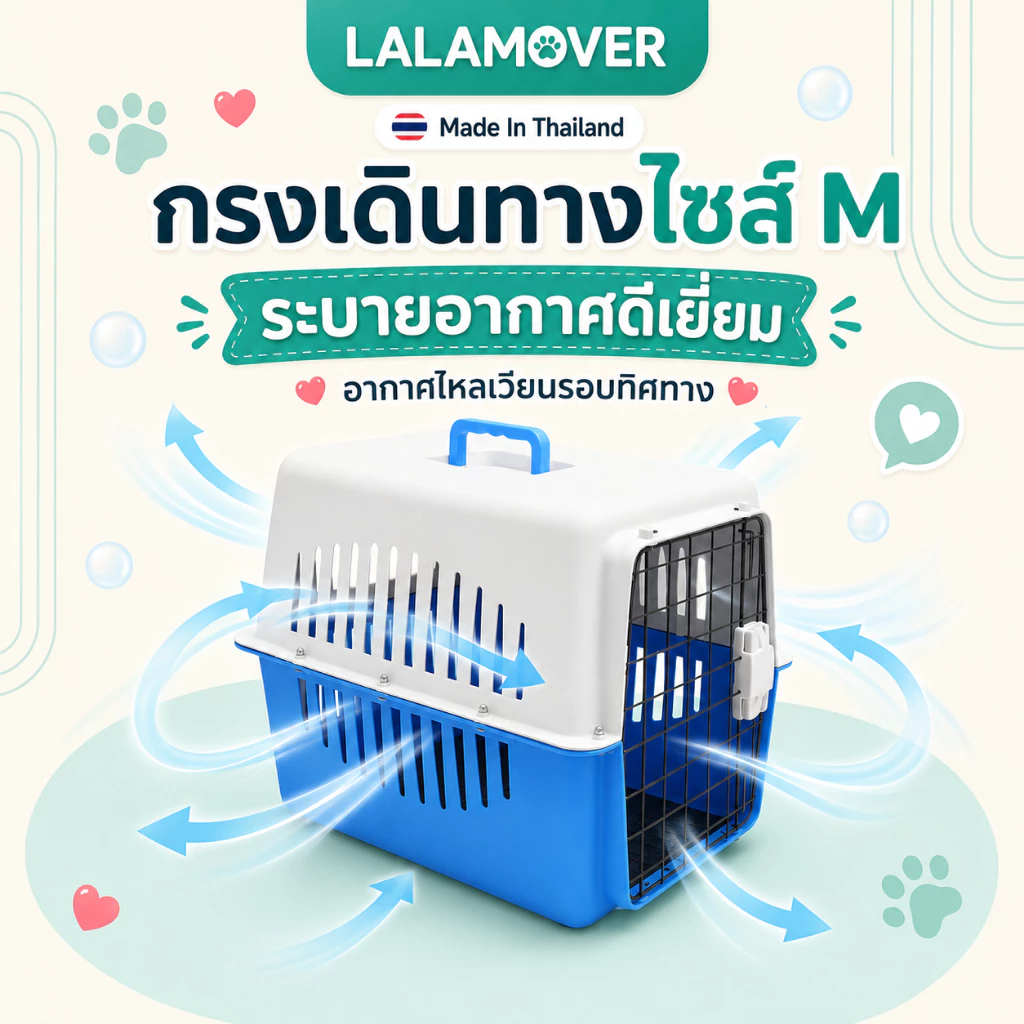 Lalamover กล่องเดินทางสัตว์เลี้ยง กรงหิ้วสัตว์เลี้ยง ผลิตในประเทศไทย รับประกันสินค้า มีแผ่นปูพื้น ภาพที่ 4