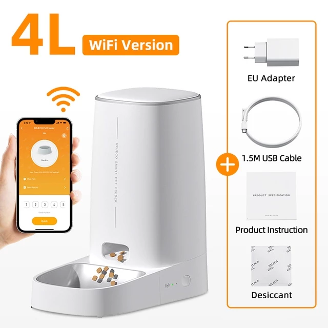 【พร้อมสต็อก 】Rojeco เครื่องให้อาหารสัตว์เลี้ยงอัตโนมัติ WiFi พร้อมรีโมตคอนโทรล 4 ลิตร สําหรับสัตว์เลี้ยง สุนัข แมว ภาพที่ 2