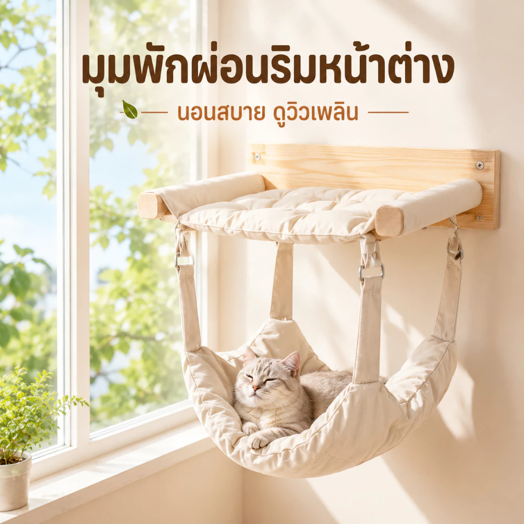 เปลแมวแขวน 2 ชั้น เปลแมวติดผนัง ไม้เนื้อแข็ง ถอดประกอบได้ เตียงแมวแขวน ผ้าระบายอากาศ ติดตั้งง่าย รับน้ำหนัก 28 กก. ภาพที่ 3