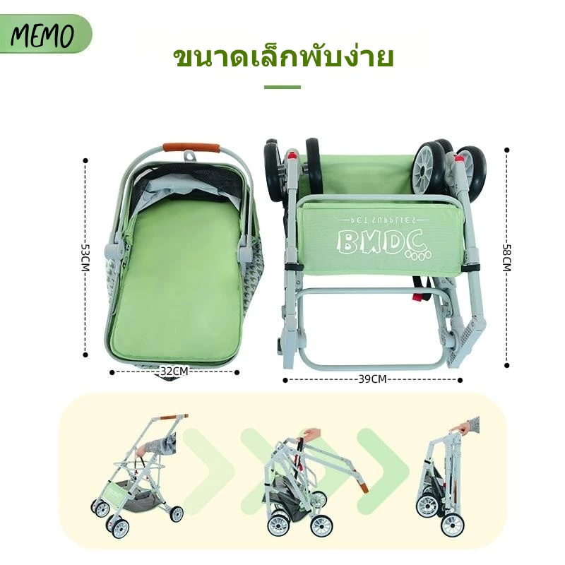 ของใหม่！[8009A]รถเข็นสัตว์เลี้ยง 3-in-1 รถเข็นหมาแมว 4 ล้อ.รถเข็นสุนัขและแมว กระเป๋าในรถแบบแยก ปรับได้พับสะดวก ภาพที่ 4