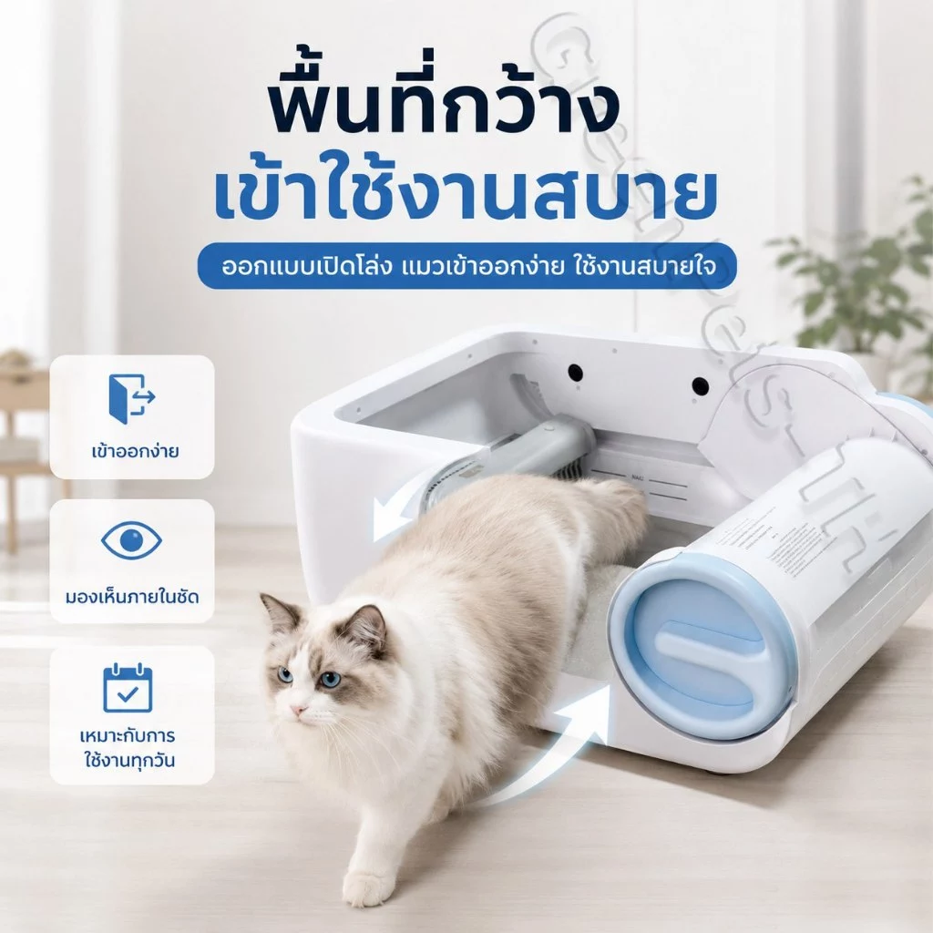 กล่องทรายแมวอัจฉริยะ WiFi รุ่นใหม่ ฐานสแตนเลส เปิดปิดอัตโนมัติ ทำความสะอาดห้องน้ำแมว ภาพที่ 5