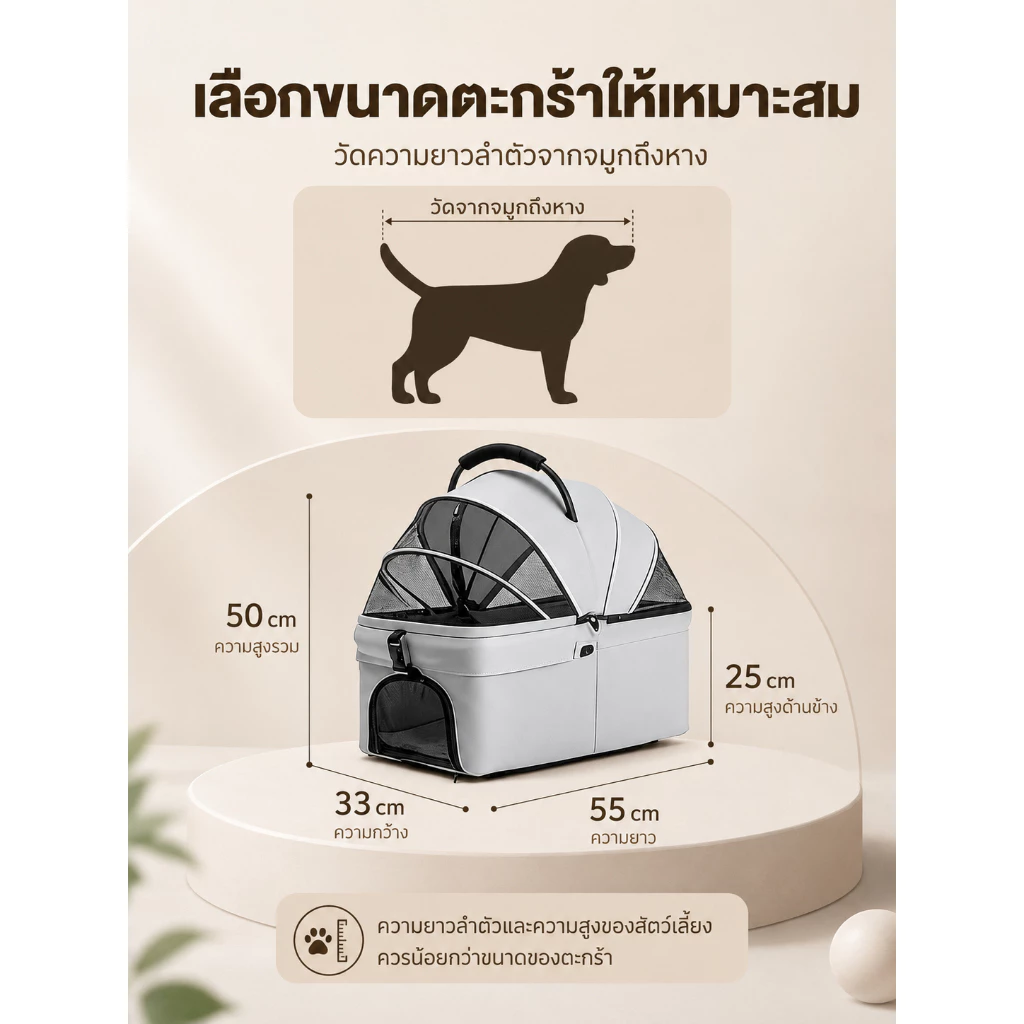 รถเข็นสัตว์เลี้ยง ถอดออกได้ รับน้ำหนักได้ถึง 30KG รถเข็นสุนัข รถเข็นแมว พับเก็บใส่ท้ายรถได้ ภาพที่ 2