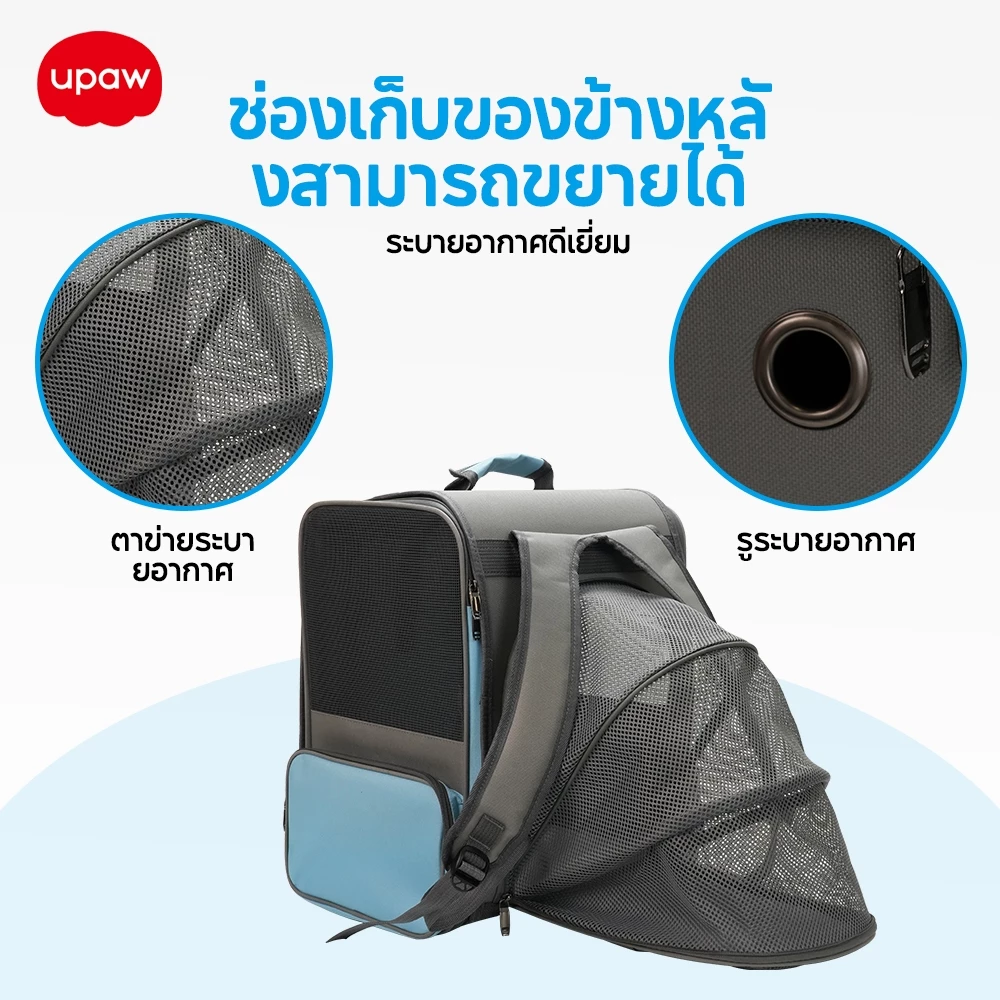 กระเป๋าแมว Upaw ที่มีพื้นที่กว้าง รถเข็นแมว ปรับใช้งานได้หลายแบบ พับเก็บง่าย ถอดล้างได้ ระบายอากาศ ภาพที่ 4