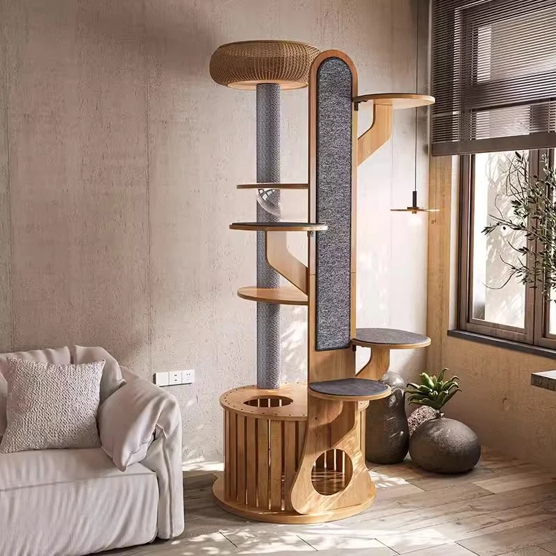 L&Qคอนโดแมว คอนโดแมวไม Cat Tree ของเล่นแมว เสาข่วนหนาพิเศษ คอนโดแมวไม้ ความสูง 1.9 เมตร เสาลับเล็บ ภาพที่ 2