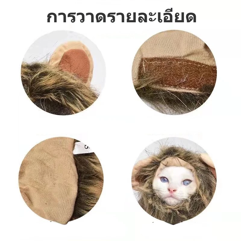 หมวกแมว หมวกสัตว์เลี้ยง วิกผมแมวน่ารัก รูปร่างสิงโต อุปกรณ์ปาร์ตี้แฟนซ ภาพที่ 5