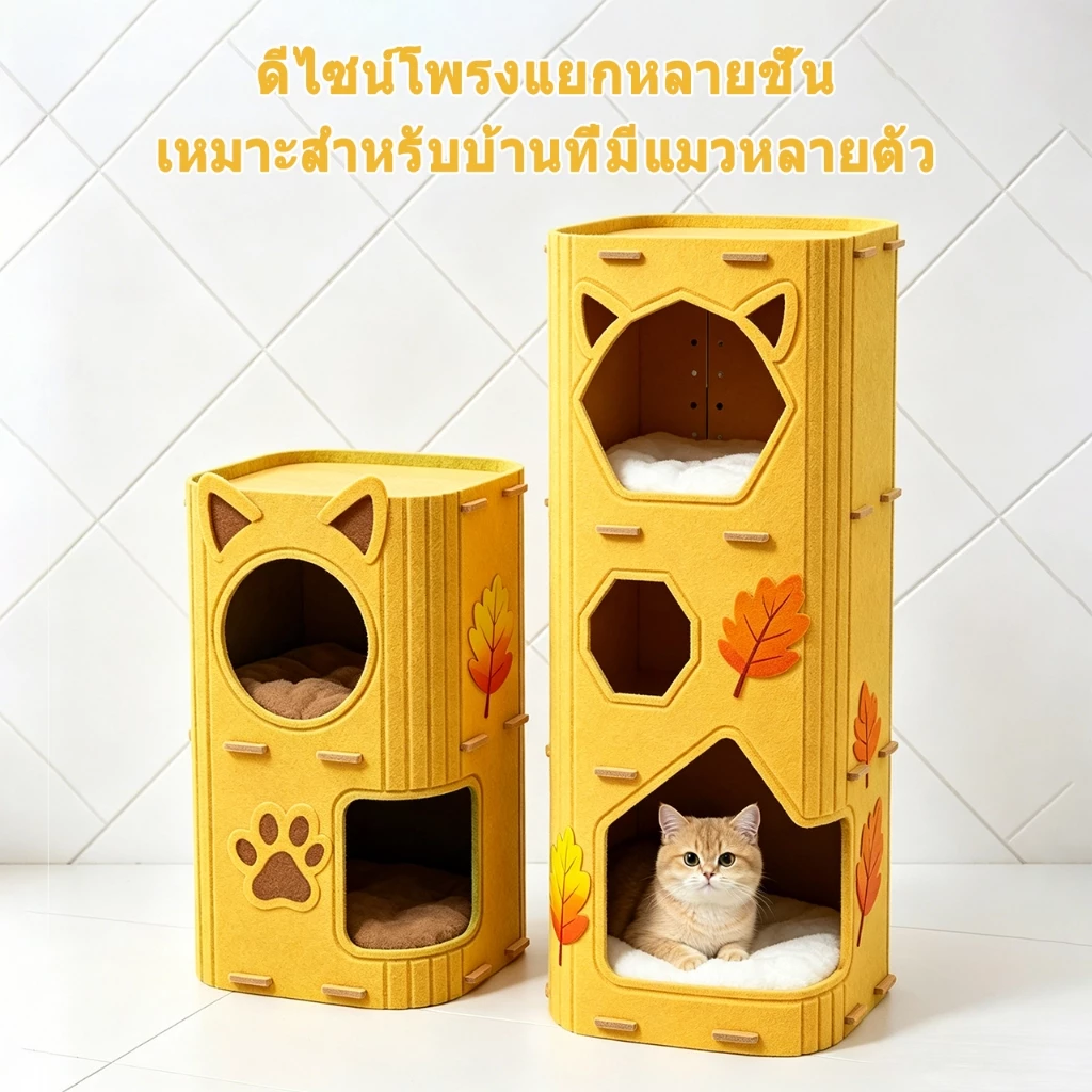 คอนโดแมว ใหญ่ บ้านแมว วัสดุสักหลาด ของเล่นแมว บ้านแมวแครอท ที่นอนแมว นุ่มสบาย ภาพที่ 2