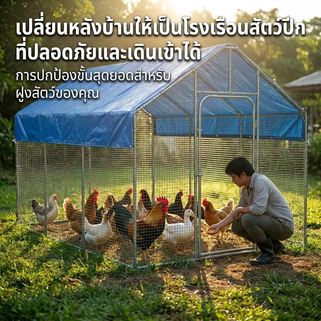 กรงไก่กลางแจ้ง คอกไก่ บ้านไก่ ขนาดใหญ่พิเศษ สำหรับการเลี้ยงสัตว์ปีก กันฝน กรงนกยูงและนกพิราบ โครงสร้างขนาดใหญ่ ภาพที่ 2