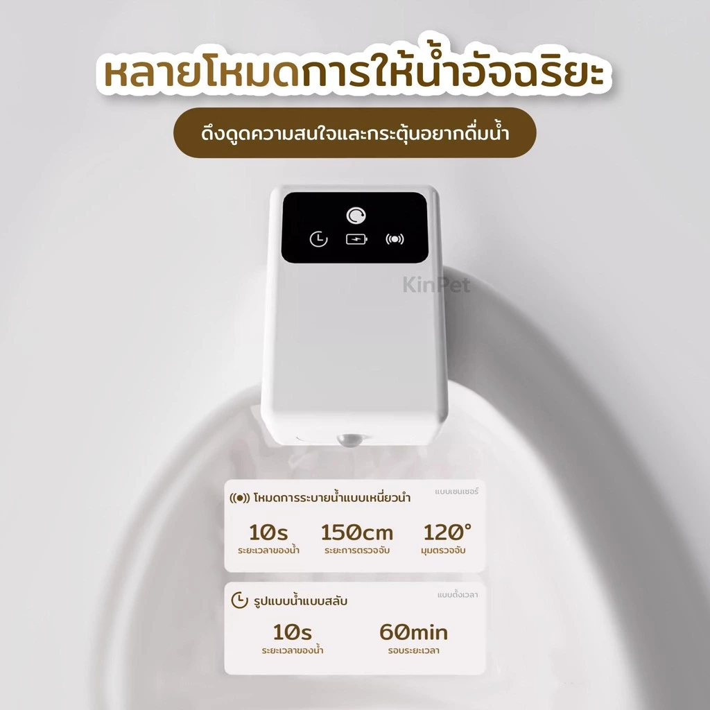 [รับประกัน 2ปี] น้ำพุแมวไร้สายอัตโนมัติ ระบบเซนเซอร์ ระบบน้ำไหลเงียบ น้ำพุแมวไร้สาย น้ำพุแมวใส่ถ่าน สองโหมดการทำงานฟรี ภาพที่ 5