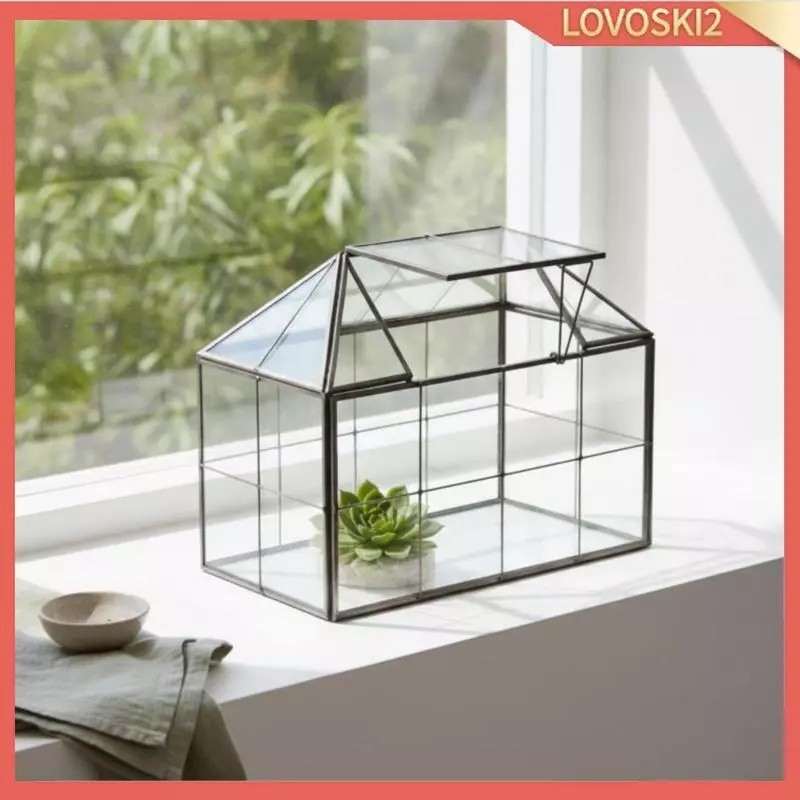[Lovoski2] โต๊ะ Terrarium พร้อมหลังคาบานพับ Handmade House-Shaped Terrarium แก้วตกแต่งเรือนกระจก Clear สําหรับ Gardeners, Crafte ภาพที่ 2