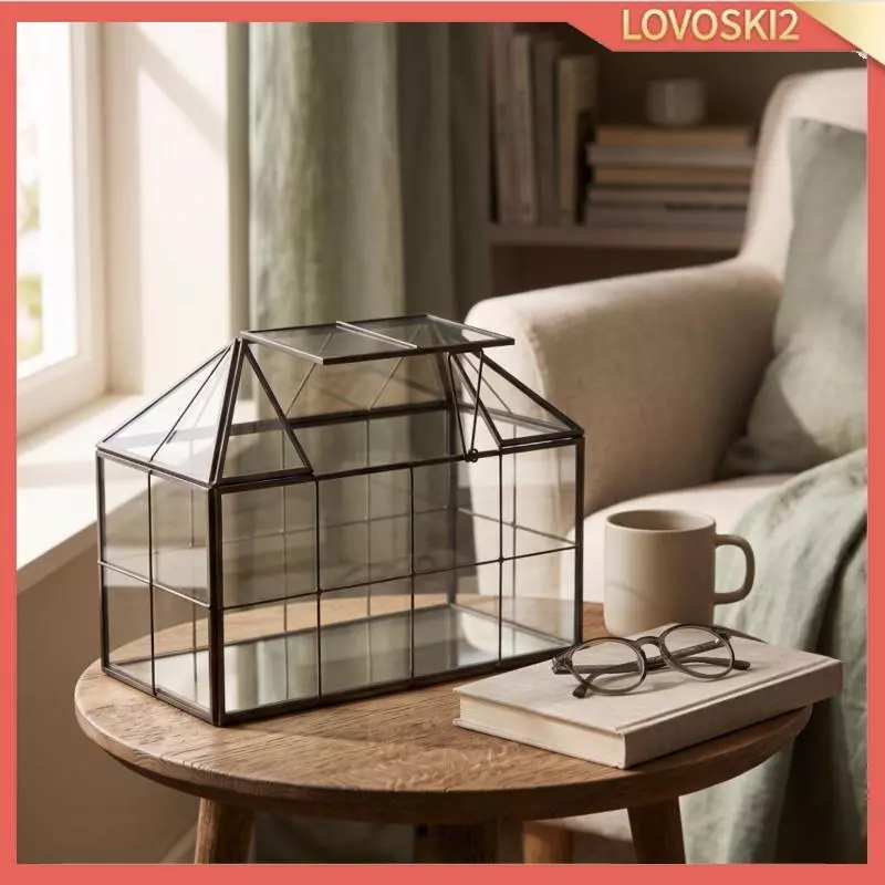 [Lovoski2] โต๊ะ Terrarium พร้อมหลังคาบานพับ Handmade House-Shaped Terrarium แก้วตกแต่งเรือนกระจก Clear สําหรับ Gardeners, Crafte ภาพที่ 3
