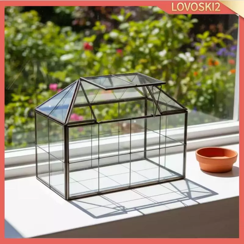 [Lovoski2] โต๊ะ Terrarium พร้อมหลังคาบานพับ Handmade House-Shaped Terrarium แก้วตกแต่งเรือนกระจก Clear สําหรับ Gardeners, Crafte ภาพที่ 4