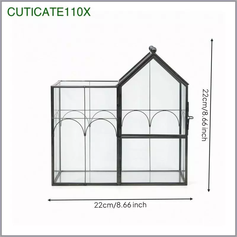 [cuticate110x] ในร่มแก้ว Terrarium ที่มีกรอบโลหะตกแต่ง House Terrarium ที่มีบานพับประตูเรขาคณิตโต๊ะชาวไร่หรูหราสําหรับคนรักพืช ภาพที่ 2