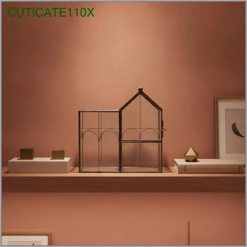[cuticate110x] ในร่มแก้ว Terrarium ที่มีกรอบโลหะตกแต่ง House Terrarium ที่มีบานพับประตูเรขาคณิตโต๊ะชาวไร่หรูหราสําหรับคนรักพืช ภาพที่ 5