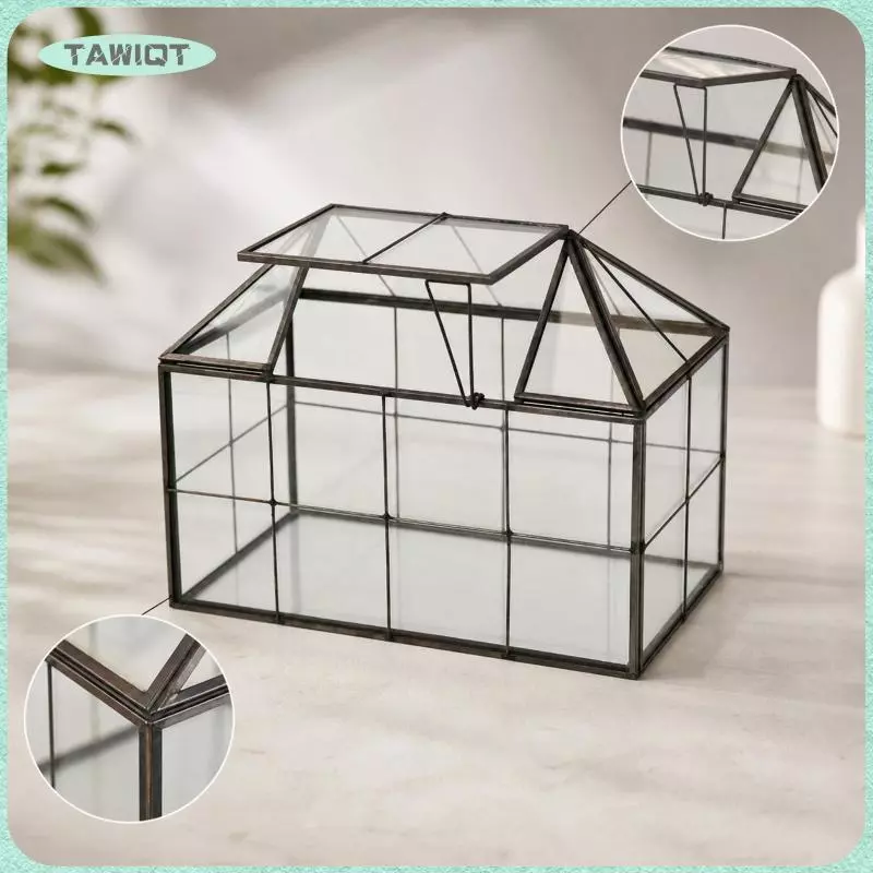 [tawiqt.th] โต๊ะ Terrarium พร้อมหลังคาบานพับ Miniature House-Shaped Terrarium Elegant Geometric Glass Planter โมเดิร์นสําหรับ ภาพที่ 3