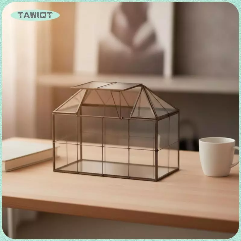 [tawiqt.th] โต๊ะ Terrarium พร้อมหลังคาบานพับ Miniature House-Shaped Terrarium Elegant Geometric Glass Planter โมเดิร์นสําหรับ ภาพที่ 4