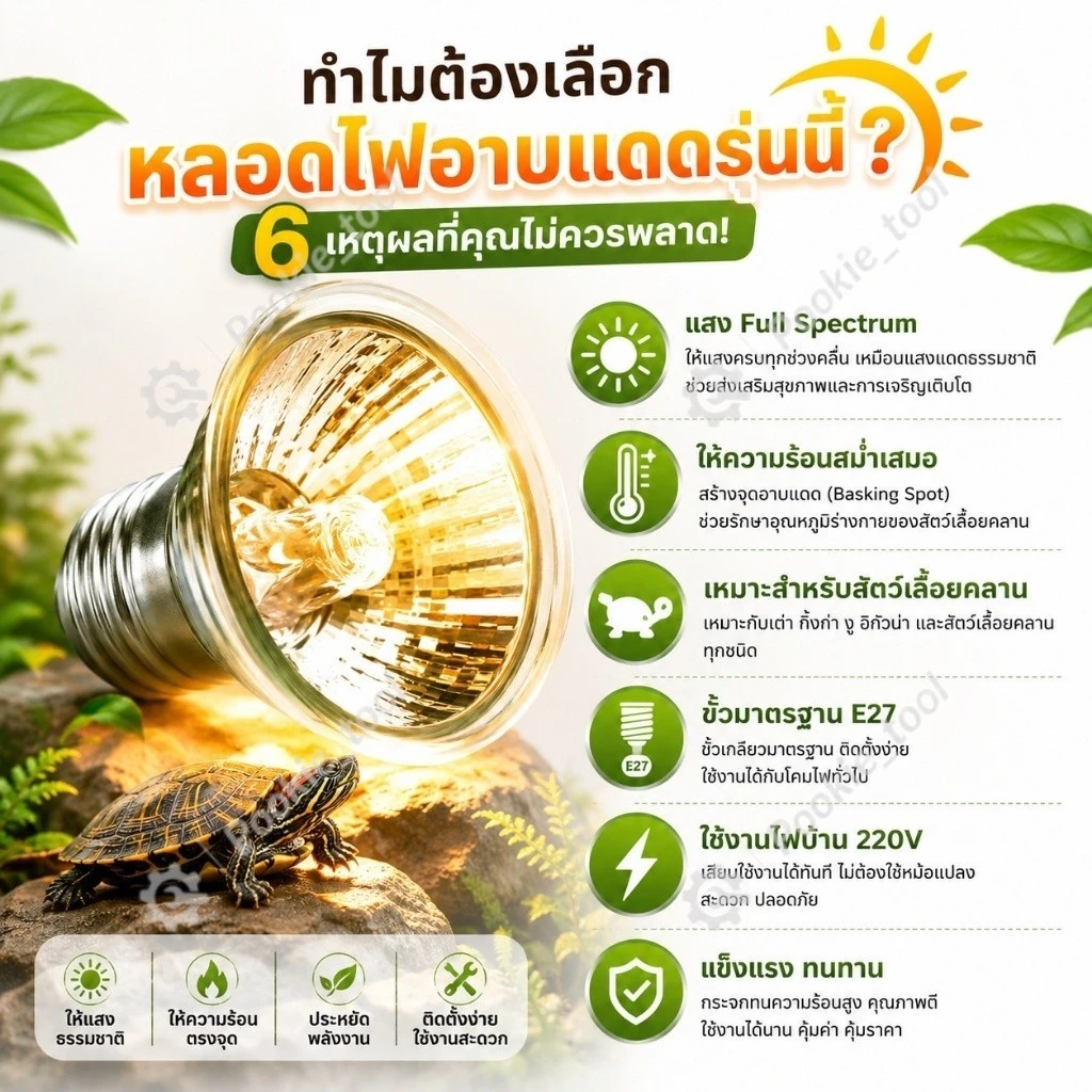 หลอดไฟอาบแดดเต่า 50W 220V E27 Heat Lamp Full Spectrum หลอดให้ความร้อน สำหรับเต่า กิ้งก่า งู สัตว์เลื้อยคลาน ภาพที่ 2