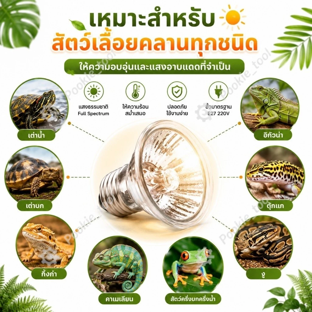 หลอดไฟอาบแดดเต่า 50W 220V E27 Heat Lamp Full Spectrum หลอดให้ความร้อน สำหรับเต่า กิ้งก่า งู สัตว์เลื้อยคลาน ภาพที่ 5