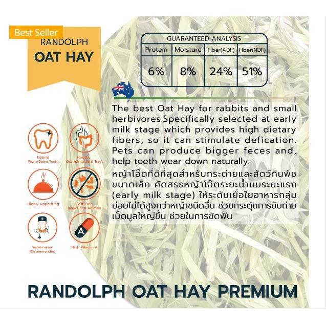 Randolph Oat Hay 500g หญ้าโอ๊ตพรีเมียมนำเข้าจากออสเตรเลีย สำหรับกระต่าย แกสบี้ ชินชิลล่า ภาพที่ 3