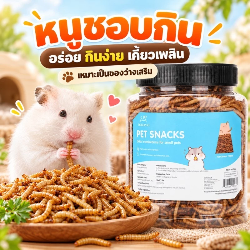 หนอนอาหาร หนอนอาหารแห้ง หนอนอบแห้ง หนอนนก อาหารหนูแฮมเตอร์ 1500ML หนูแฮมสเตอร์/นก ภาพที่ 4