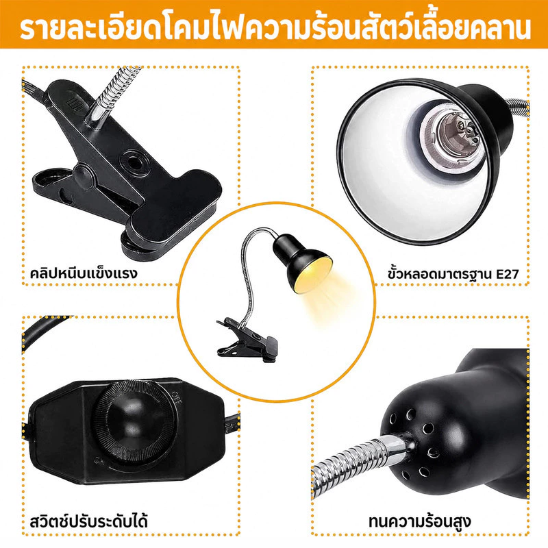 ถูกขั้วหลอดไฟเซรามิกE27[แบบมีโคม] กกไฟ ไฟกกเต่า ไฟกกลูกนก ไฟกกลูกไก่ ให้ความอบอุ่นเต่าบก ให้ความร้อน UVA/UVB ภาพที่ 2