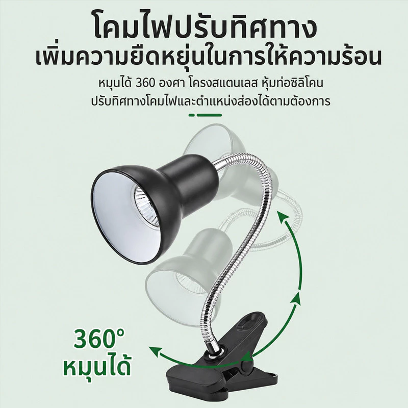ถูกขั้วหลอดไฟเซรามิกE27[แบบมีโคม] กกไฟ ไฟกกเต่า ไฟกกลูกนก ไฟกกลูกไก่ ให้ความอบอุ่นเต่าบก ให้ความร้อน UVA/UVB ภาพที่ 3